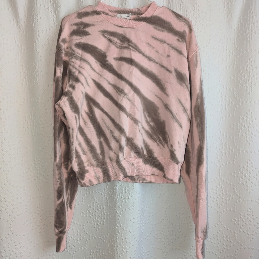 Good American Cotton Sweatshirt Crewneck Pink Brown Tie-dye Women's Size 3 Large